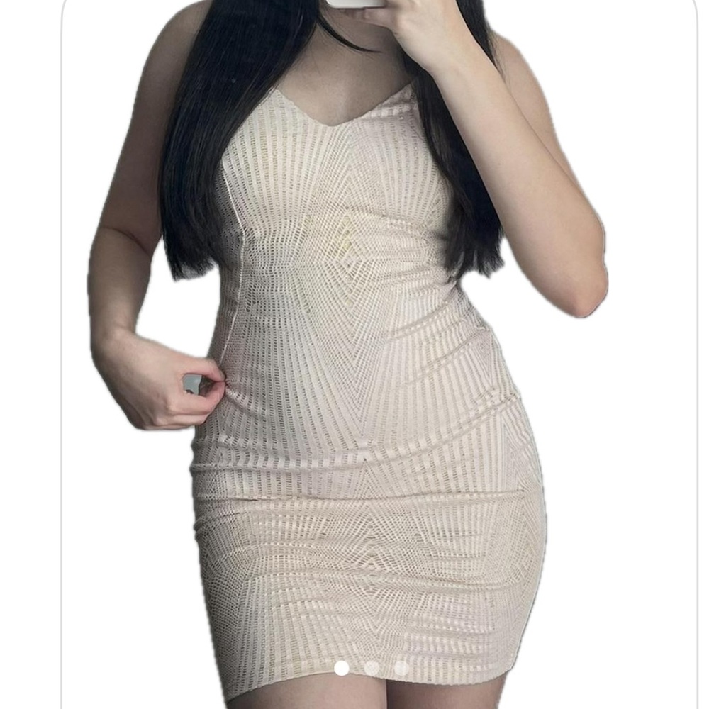 Tan crocheted sweetheart bodycon mini dress Size S